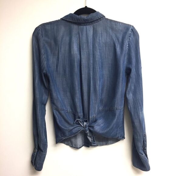 Anthro Cloth & Stone Blue Chambray Split Tie Back Shirt Blue XS - Picture 6 of 8